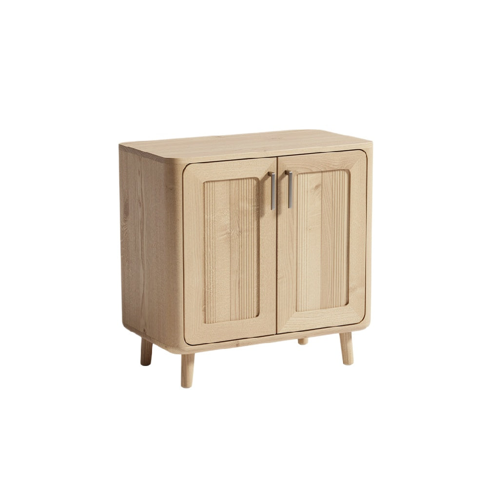 Minimalist Wooden Storage Cabinet with Double Doors and Natural Finish